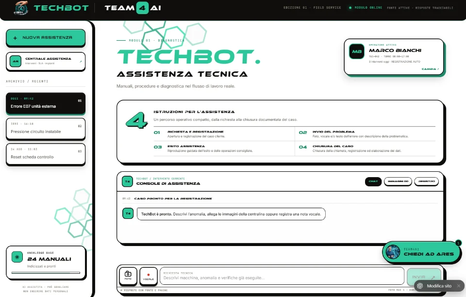 Interfaccia TechBot: assistenza tecnica